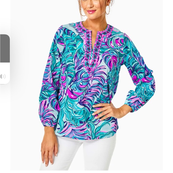 Lilly Pulitzer Tops - Lilly Pulitzer Corbett’s Tunic “Seasalt blue don’t wanna leaf” - Size Large